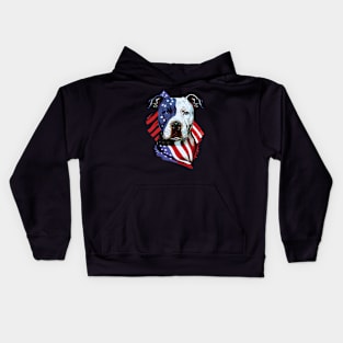 American Pitbull with US stars and stripes Flag Illustration Kids Hoodie